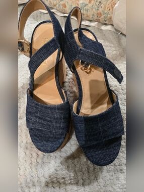 Michael Shannon Navy Denim Wedge Sandals